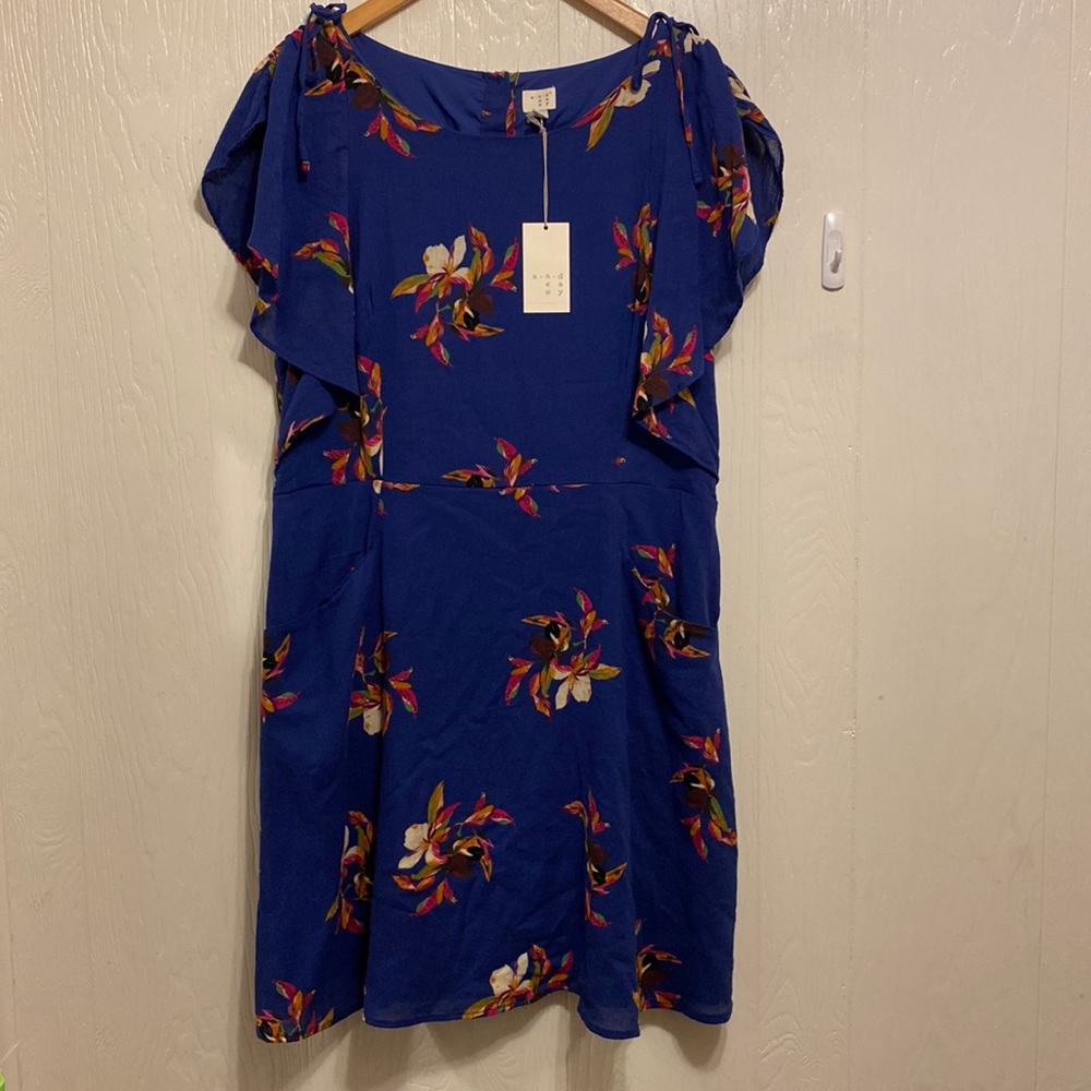 A New Day Indigo Floral Print Pocket Dress XXL